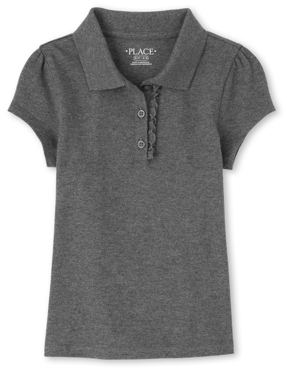 The Children’s Place Girls Uniform Ruffle Soft Stretch Pique Polo - Gray